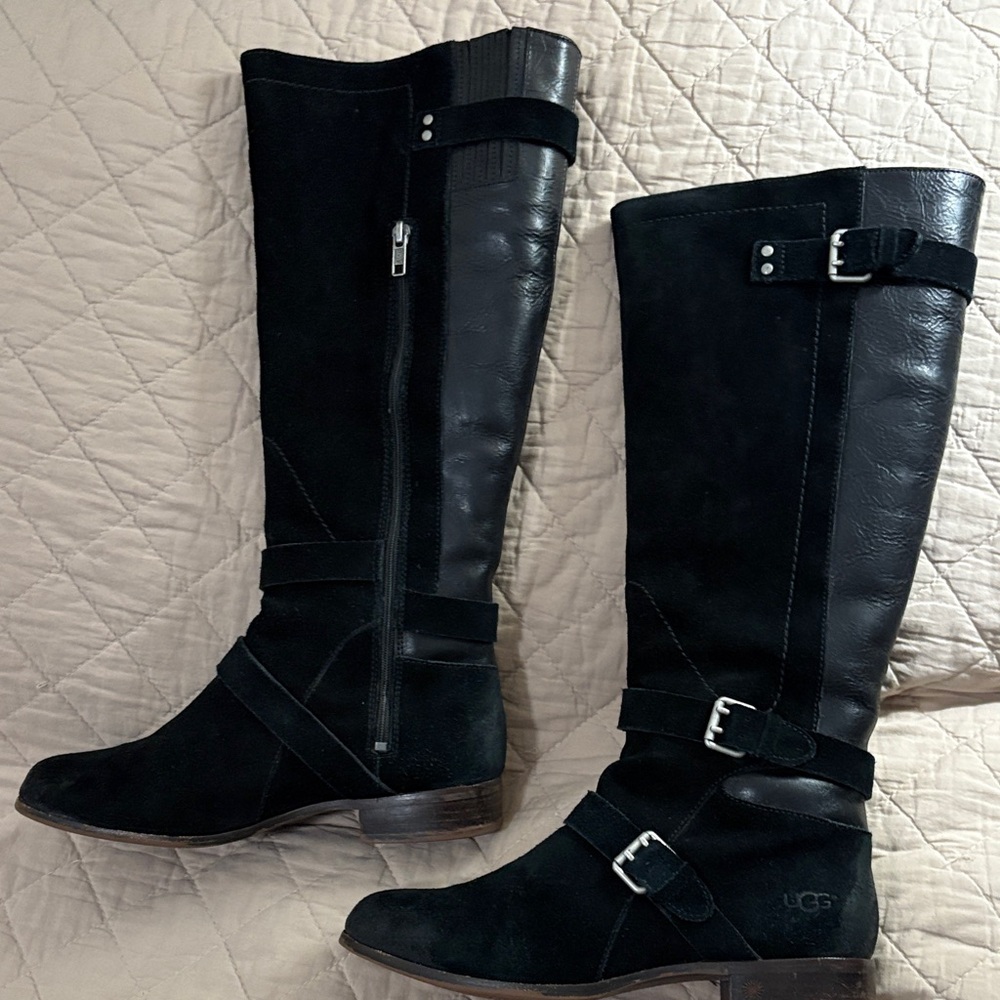 UGG Black Cydnee Suede & Leather Boots w/Sheepskin Lining. Sz 9. Great condition - Picture 6 of 11